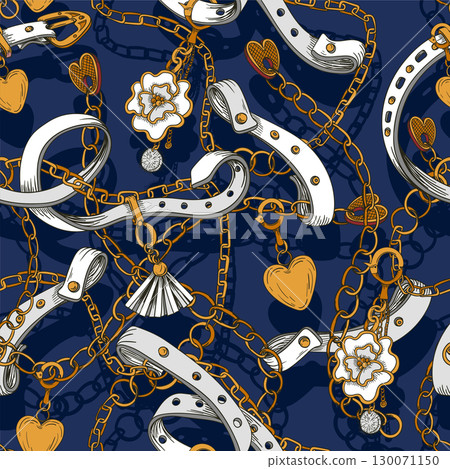 Seamless pattern with belt and chain. Vector. Seamless pattern with belt and chain. Vector. 130071150