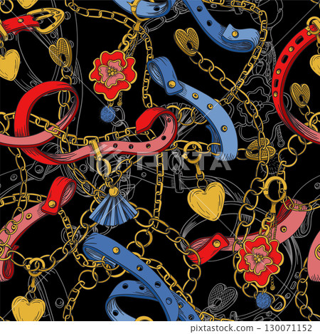 Seamless pattern with belt and chain. Vector. Seamless pattern with belt and chain. Vector. 130071152