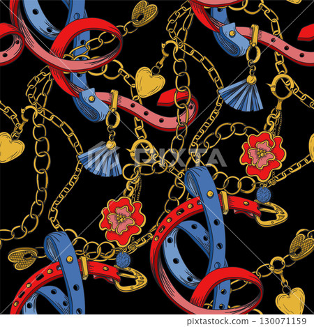 Seamless pattern with belt and chain. Vector. Seamless pattern with belt and chain. Vector. 130071159
