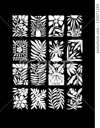 Groovy linocut vector flowers seamless pattern with bold decorative design 130071169