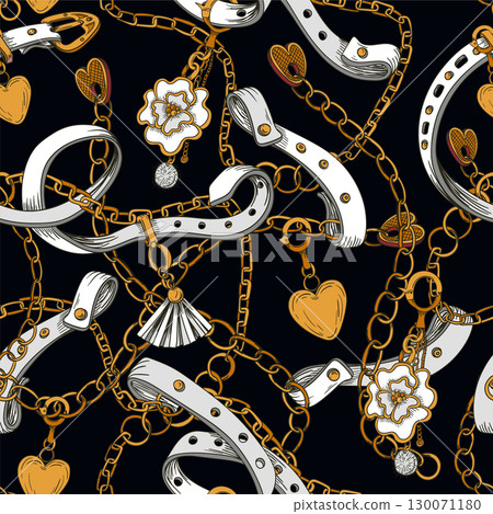 Seamless pattern with belt and chain. Vector. 130071180