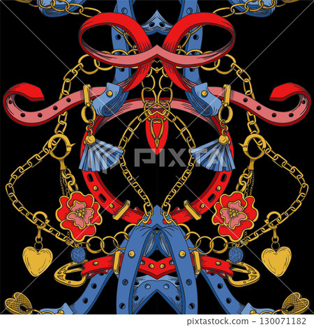 Seamless pattern with belt and chain. Vector. Seamless pattern with belt and chain. Vector. 130071182