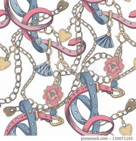 Seamless pattern with belt and chain. Vector. Seamless pattern with belt and chain. Vector. 130071183