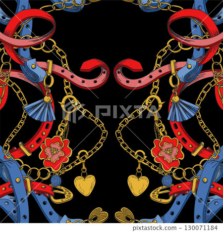 Seamless pattern with belt and chain. Vector. 130071184