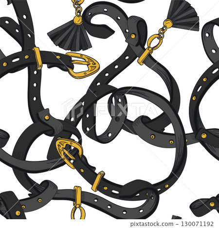 Seamless pattern with belt and chain. Vector. 130071192