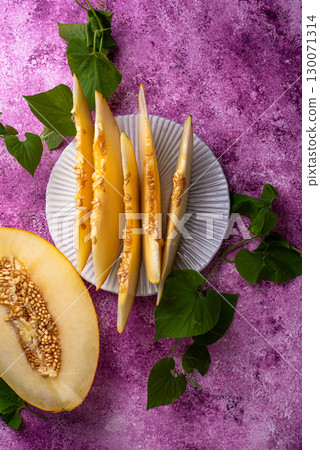 Fresh sweet ripe juicy sliced melon Fresh sweet ripe juicy sliced melon 130071314
