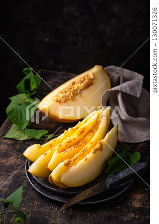 Fresh sweet ripe juicy sliced melon 130071326
