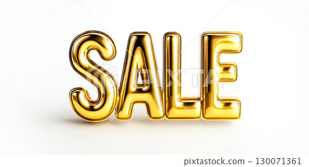 Golden 3D SALE Text On White Background For Luxury Shopping Visuals, Holiday Discount Campaigns, Premium Retail Branding, And Modern Marketing Promotion Content 130071361