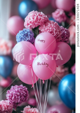 Pink Balloons With Hydrangeas Pink Balloons With Hydrangeas 130071404