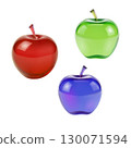 Three glossy apple icons. Shiny fruit illustration health nutrition nature art. Food juice cooking education web design. Glossy style white background vector illustration 130071594