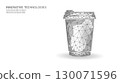 Low poly coffee cup illustration. Polygonal drink container modern design. Cafe restaurant business food concept. White background black outline vector 130071596