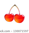 Two cherries joined at stem. Sweet fruit icon illustration. Food marketing design health. Glossy white background vector 130071597