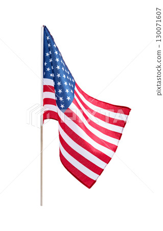 American flag isolated on white background, symbol of patriotism, freedom, and national pride. USA flag perfect for design projects, banners, and patriotic holiday concepts. American flag isolated on white background, symbol of patriotism, freedom, and national pride. USA flag perfect for design projects, banners, and patriotic holiday concepts. 130071607