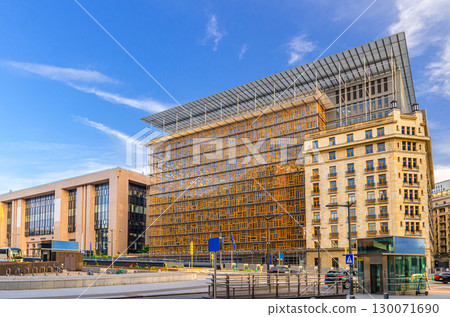 Europa building seat of the European Council and Justus Lipsius building on Rue de la Loi Wetstraat Law Street in European Quarter of Brussels city, Brussels-Capital Region, Belgium 130071690
