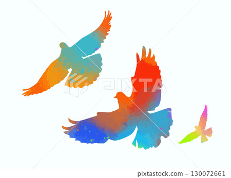 Flying colored birds silhouettes on white background. Vector illustration. isolated bird flying. tattoo design. 130072661