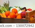 Overflowing with vibrant tomatoes, onions, carrots, asparagus, broccoli, cauliflower, eggplant, bell peppers, garlic, and potatoes, a rustic wooden crate displays fresh, healthy produce 130072942