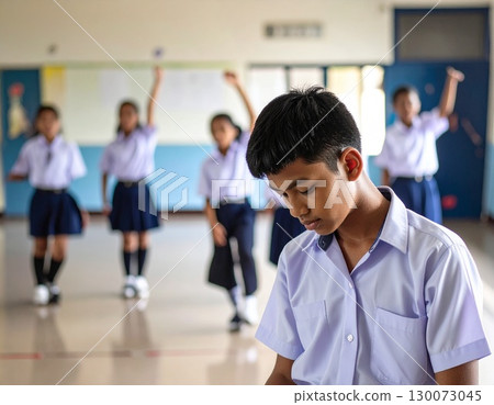 我不想去上學。我不去上學了。暑假過後。國中男生。 我不想去上學。我不去上學了。暑假過後。國中男生。 130073045