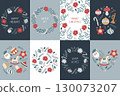 Christmas greeting card set with wreaths, hearts, and festive elements 130073207