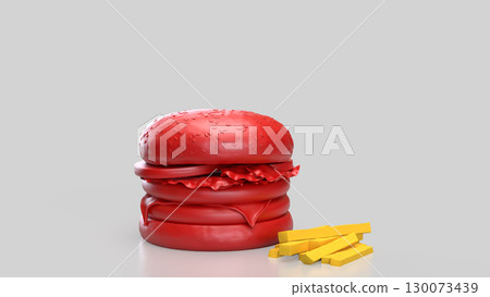 The Red Hamberger on white background for food or health concept 3d Rendering. The Red Hamberger on white background for food or health concept 3d Rendering. 130073439