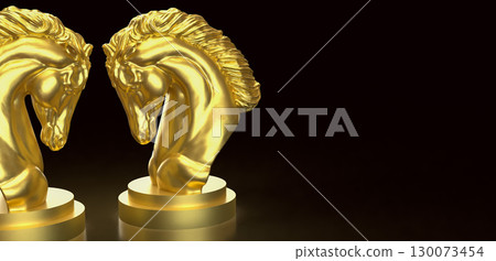 The Gold Horse  chess for Business concept 3d Rendering. 130073454