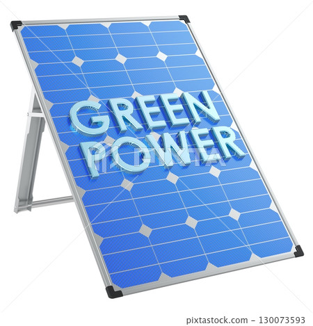 Green Power concept with solar panel. 3D rendering 130073593