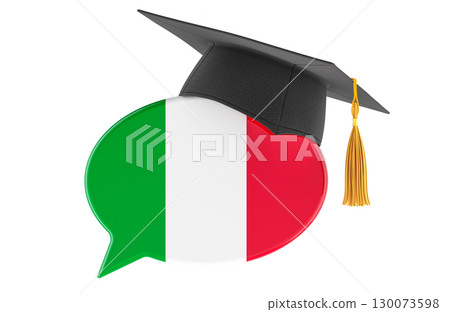 Italian flag speech bubble with graduation cap, language learning concept. 3D rendering 130073598