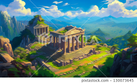 俯瞰山頂上的希臘神廟遺址 130073645