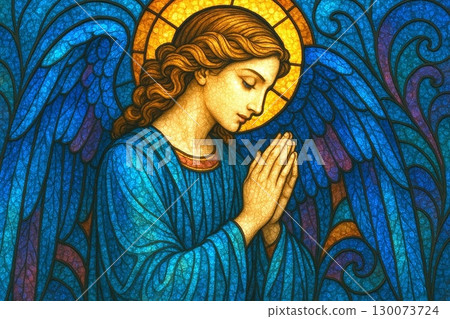 天使寓言彩色玻璃天使祈禱 天使寓言彩色玻璃天使祈禱 130073724