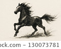 An illustration of a powerful horse running in a sumi-e style 130073781