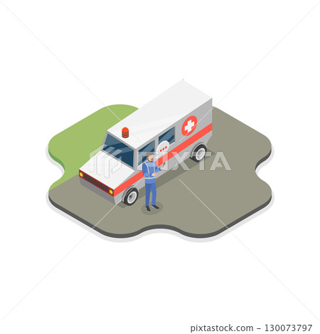 3D Isometric Flat Vector Illustration of Ambulance Vehicle, Emergency Patient Transportation. Item 2 130073797