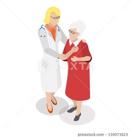 3D Isometric Flat Vector Illustration of Caring For The Elderly, Collection Of Medical Care Scenes. Item 2 130073823