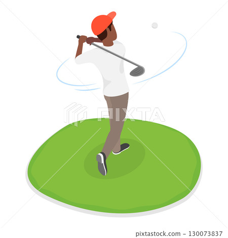 3D Isometric Flat Vector Illustration of Golfers, Players on the Course with Clubs and Carts. Item 4 3D Isometric Flat Vector Illustration of Golfers, Players on the Course with Clubs and Carts. Item 4 130073837