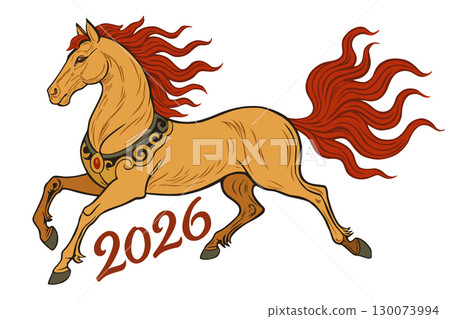 2026. Chinese Year of the Horse. Red fiery horse, symbol of year 2026 2026. Chinese Year of the Horse. Red fiery horse, symbol of year 2026 130073994