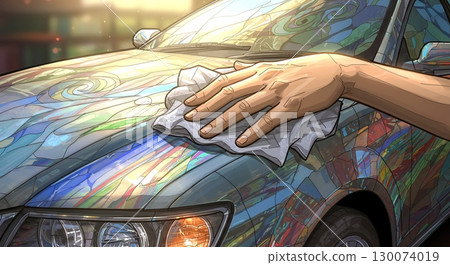 The ultimate shine! The hands of a stained-glass-style car polisher 130074019