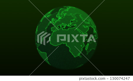 A green line drawing 3D globe with Eurasia and Africa facing forward A green line drawing 3D globe with Eurasia and Africa facing forward 130074247