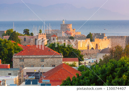 Fort of Saint Nicholas in Rhodes, Greece at sunrise 130074407