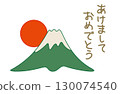 新年材料，富士山和朝陽插圖和文字，彩色 130074540