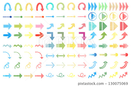 Simple hand-drawn watercolor arrow illustration set 130075069