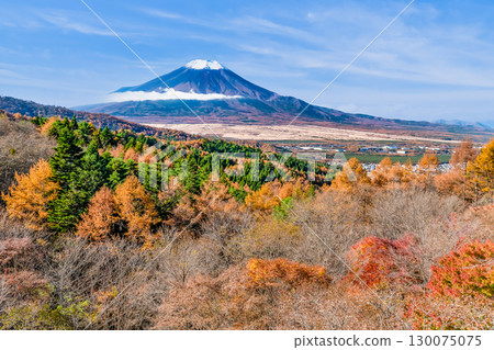從山梨縣二重曲山口眺望秋天色彩斑斕的富士山 從山梨縣二重曲山口眺望秋天色彩斑斕的富士山 130075075