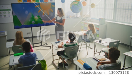 Elementary School Students Studying Basic Information About Weather Factors, Water Cycles Elementary School Students Studying Basic Information About Weather Factors, Water Cycles 130075158