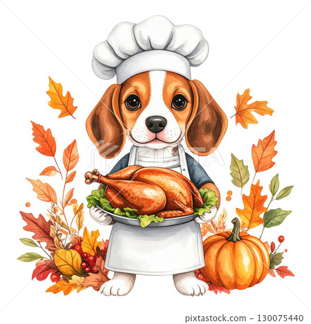 主廚 Beagle 手捧烤火雞和秋葉 4 / 傳單和海報材料 130075440