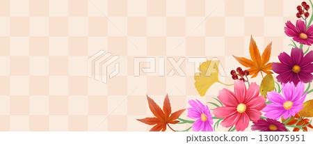 Autumn leaves, ginkgo and cosmos Japanese pattern horizontal Autumn leaves, ginkgo and cosmos Japanese pattern horizontal 130075951