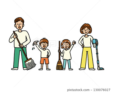 清掃家庭親子兒童清潔工具插圖集 清掃家庭親子兒童清潔工具插圖集 130076027