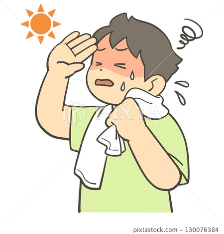 一個男孩因炎熱而擦汗 130076384