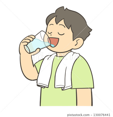 A boy drinking water with a cup A boy drinking water with a cup 130076441