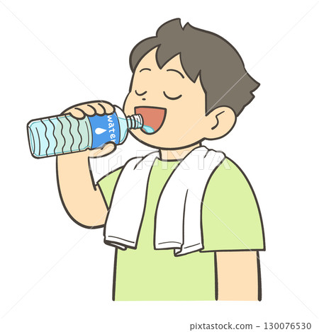 A boy drinking water of a plastic bottle A boy drinking water of a plastic bottle 130076530