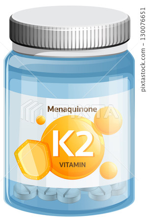 Vitamin K2 Supplement Bottle with Tablets and Label Vitamin K2 Supplement Bottle with Tablets and Label 130076651