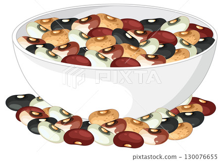 Assorted Beans in White Ceramic Bowl Vector Illustration 130076655