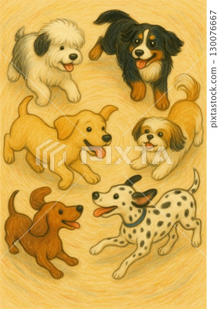 Illustration of running dogs - Generative AI 130076667