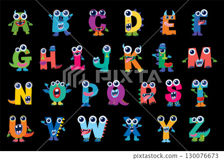 Colorful Monster Alphabet Vector Illustration 130076673